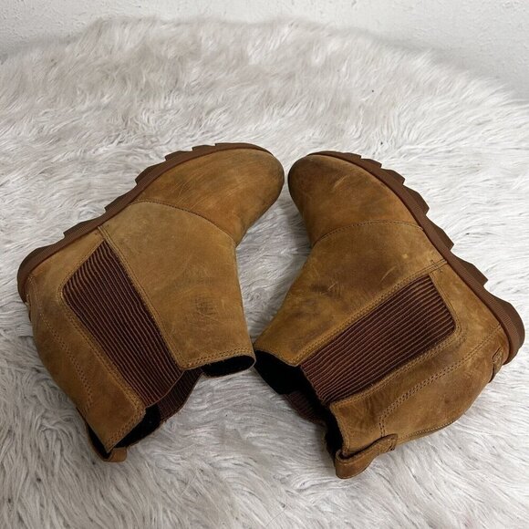 Sorel Tan Joan of Arctic Nubuck Leather Wedge Booties Sz 9 Pull Eli Curry Brown - Picture 6 of 11